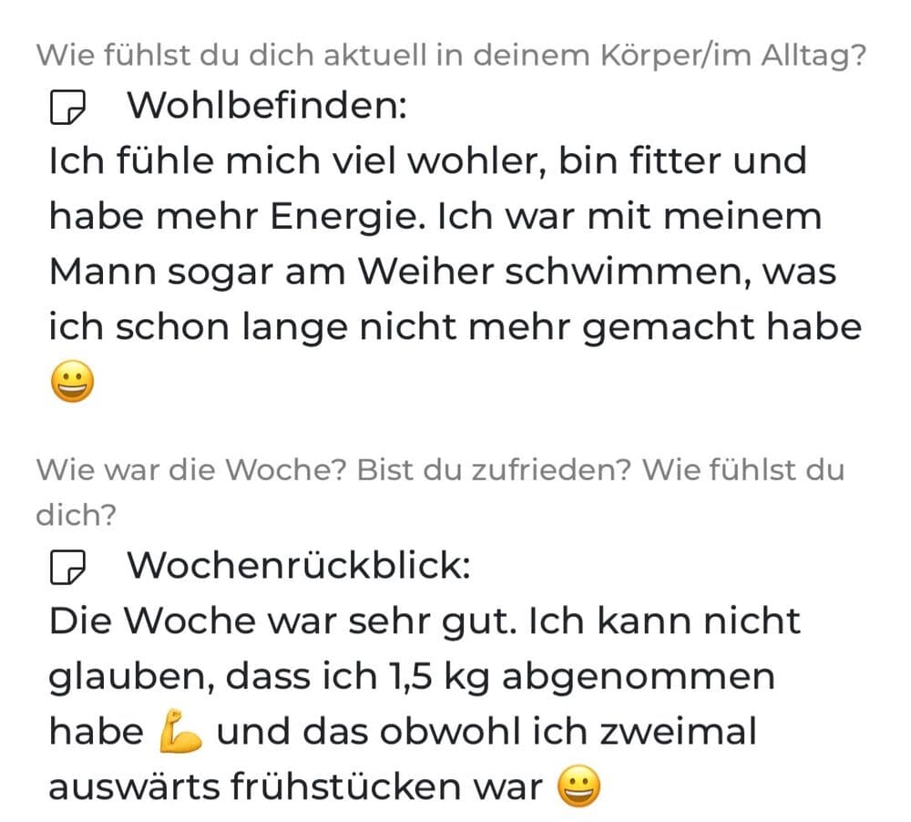 Kundinnen-Nachricht: fühlt sich viel wohler und fitter, 1,5 kg abgenommen