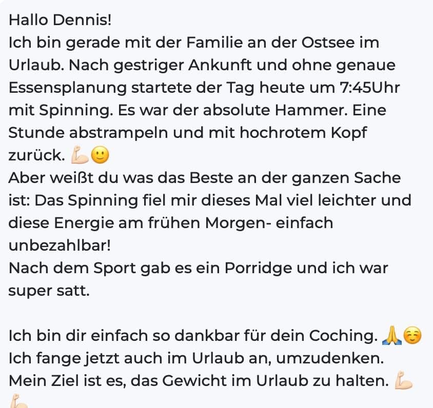 Kundinnen-Nachricht: im Urlaub weiter dran, dankbar fürs Coaching