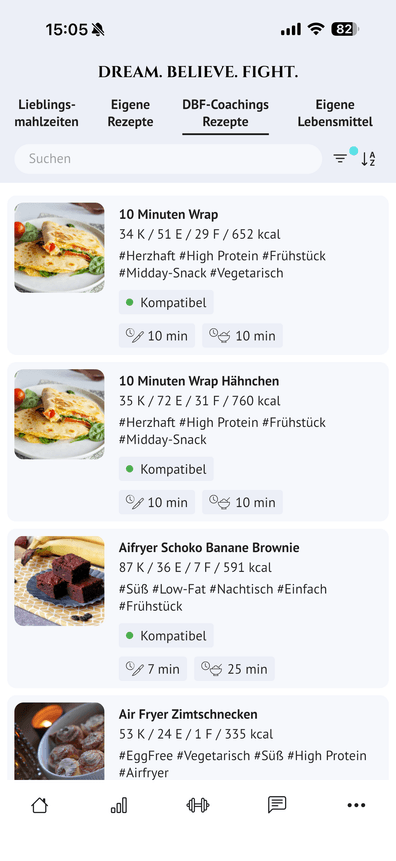 DBF-Coaching App – Rezept-Datenbank